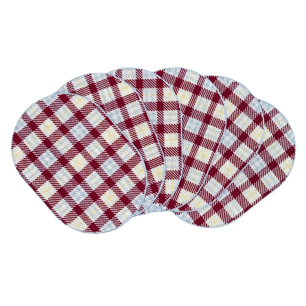 Vintage Set of 6 Woven Plaid Placemats Red‎ Blue MCM